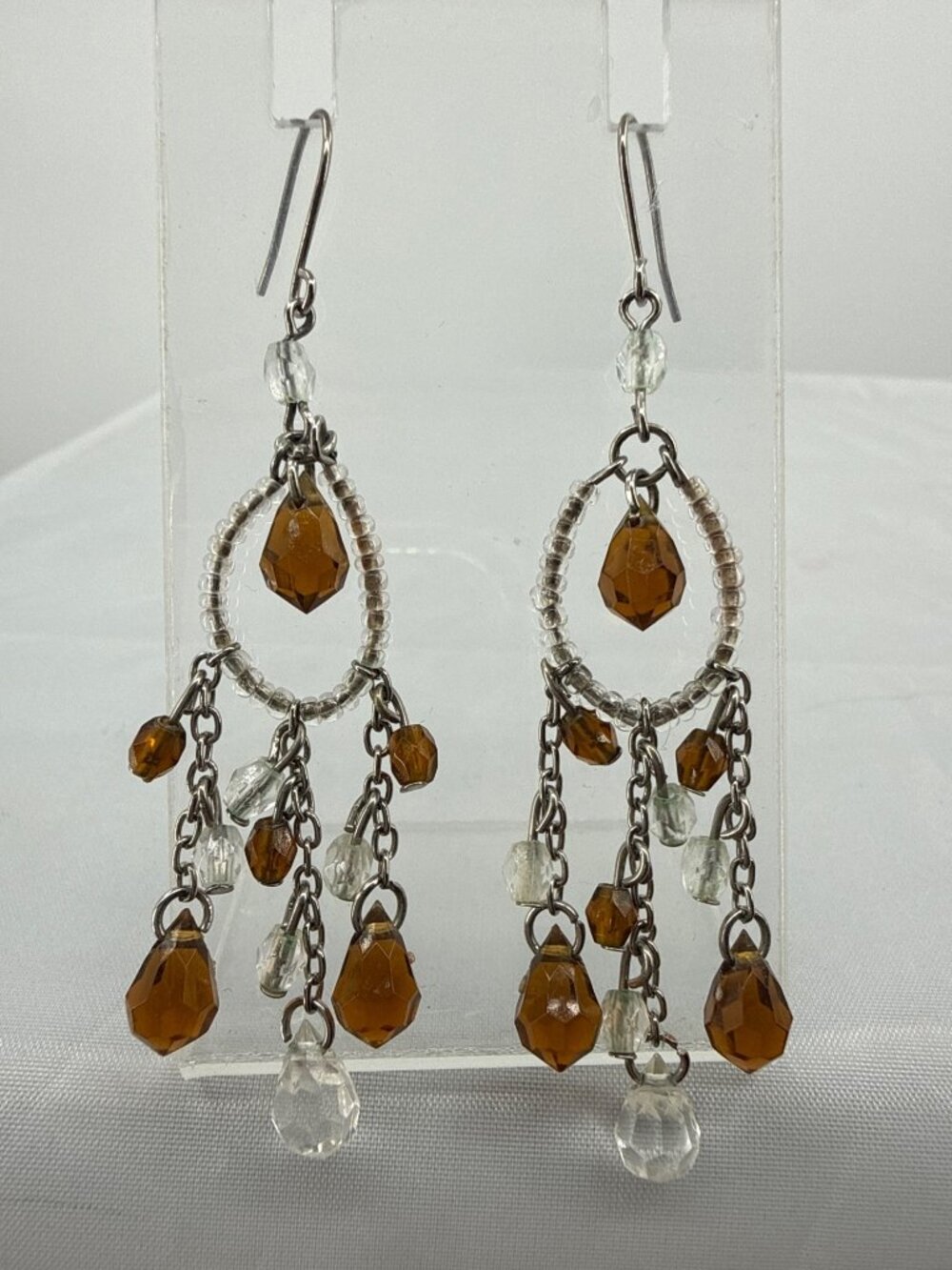 Vintage Amber Colored Crystal Beaded Chandelier Earrings Boho Whimsigoth Dangle